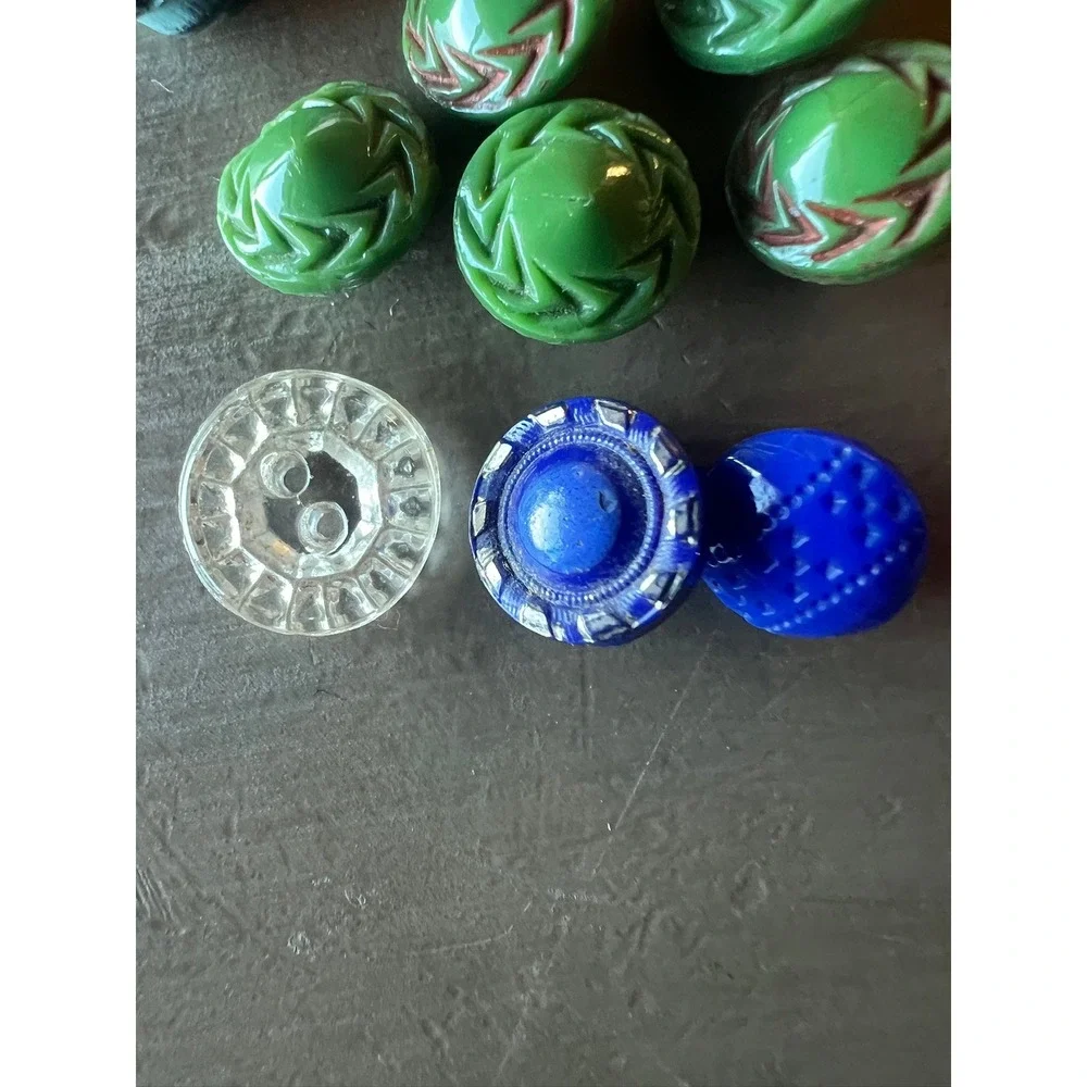 Vintage‎ Glass Buttons Lot 12pc Carved Art Deco Czech Retro Upcycled MCM Crafts